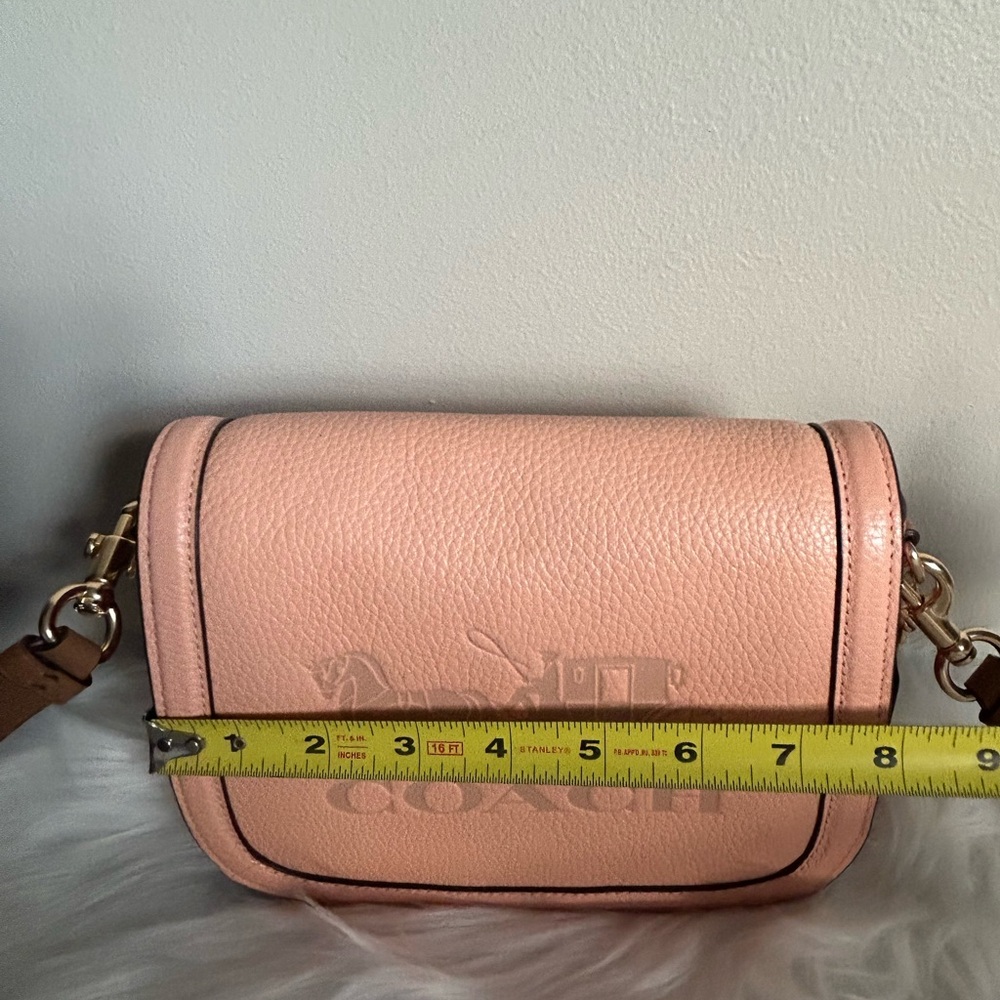 Coach Saddle Bag Pink Tan Pebbled Leather Crossbody Bag Excellent - Picture 10 of 11